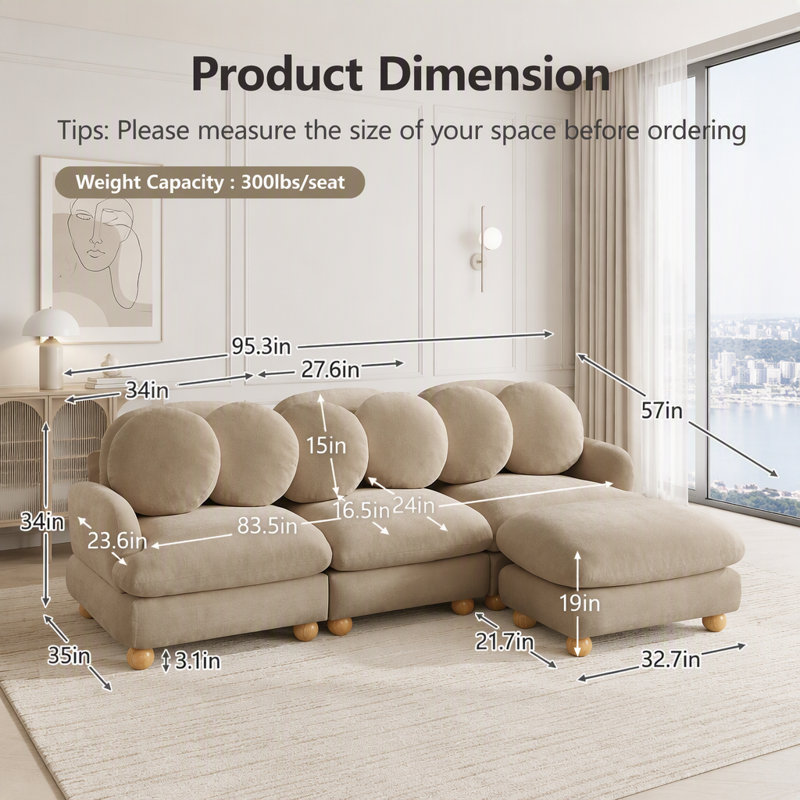 Canapé modulaire modulaire avec revêtement en chenille et repose-pieds mobile, Camel Chenille