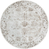 Round Mangine Ikat Khaki Area Rug