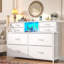 Commode 8 tiroirs pour chambre à coucher avec prises de courant et lumières à DEL, commode avec tablettes ouvertes-1992322132