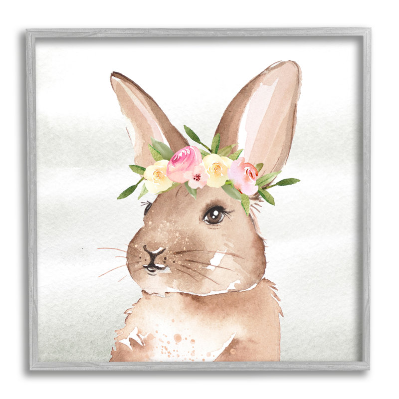 Lapin avec guirlande de roses, art giclée par Enya Todd, H 17 po x l 17 po x P 1,5 po, Estampe numérique Farmhouse