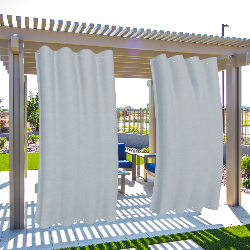Panneau de rideau simple d'extérieur imperméable avec œillets noir et blanc l 52 po x L 108 po Abba, Blanc grisâtre
