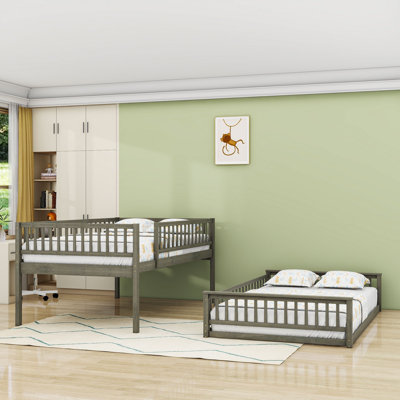 Wood Queen Over Queen Bunk Bed With Ladder And Slats