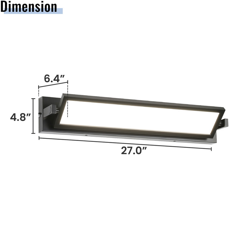 Habitatblan 27 In. Black Metal Artwork Rotatable Sconces Vanity Light With Led Lights