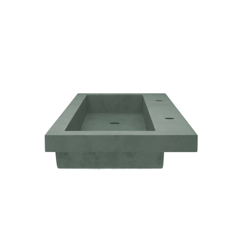Trough Concrete Handmade Rectangular Drop-in Bathroom Sink, Forest, Two Holes Faucet