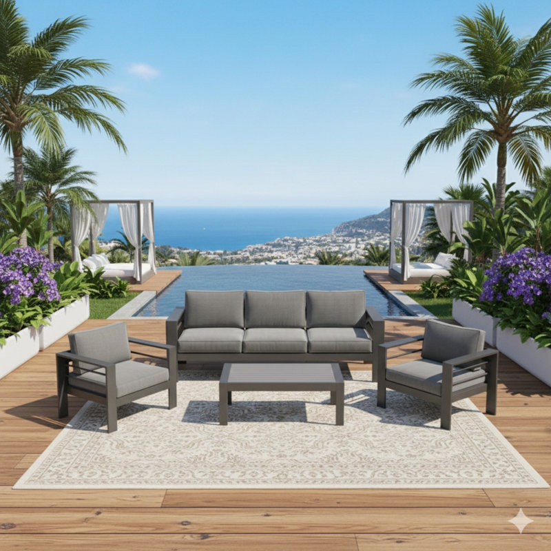4-Piece Modern Aluminum Patio Conversation Set