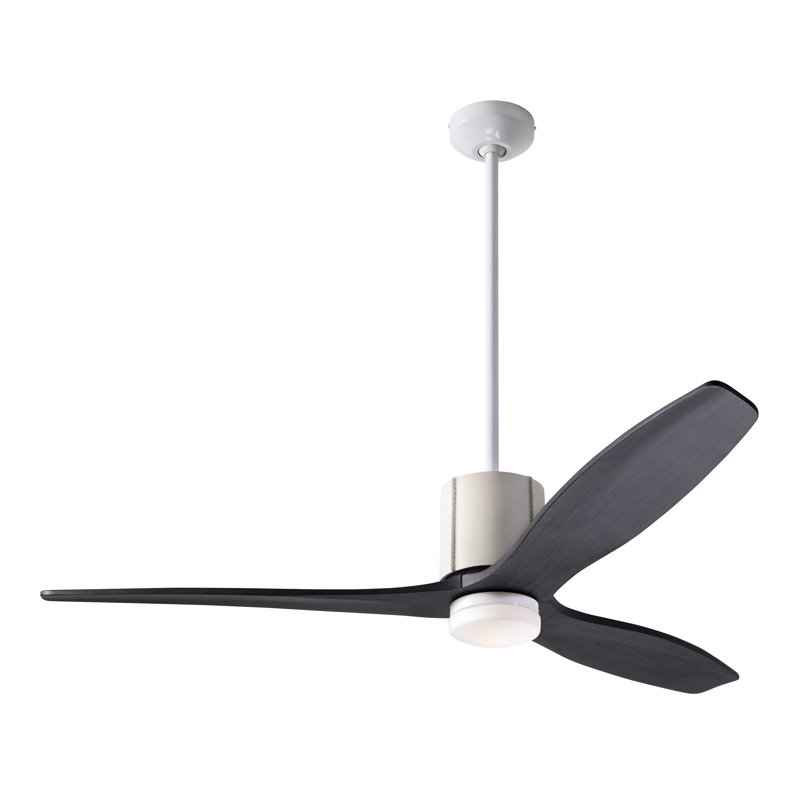 LeatherLuxe 54'' Ceiling Fan with LED Lights, Ebony, Gloss White/Ivory, Wall/Remote Combo Controls