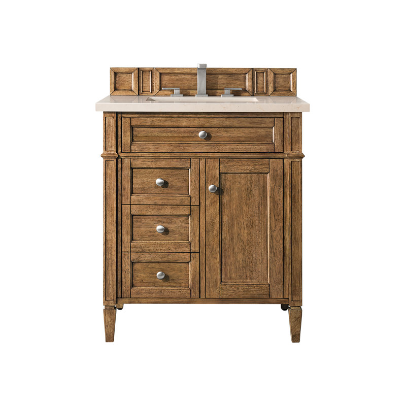 Brittany 30'' W Single Vanity, Eternal Jasmine Pearl, 8" Widespread, Saddle Brown