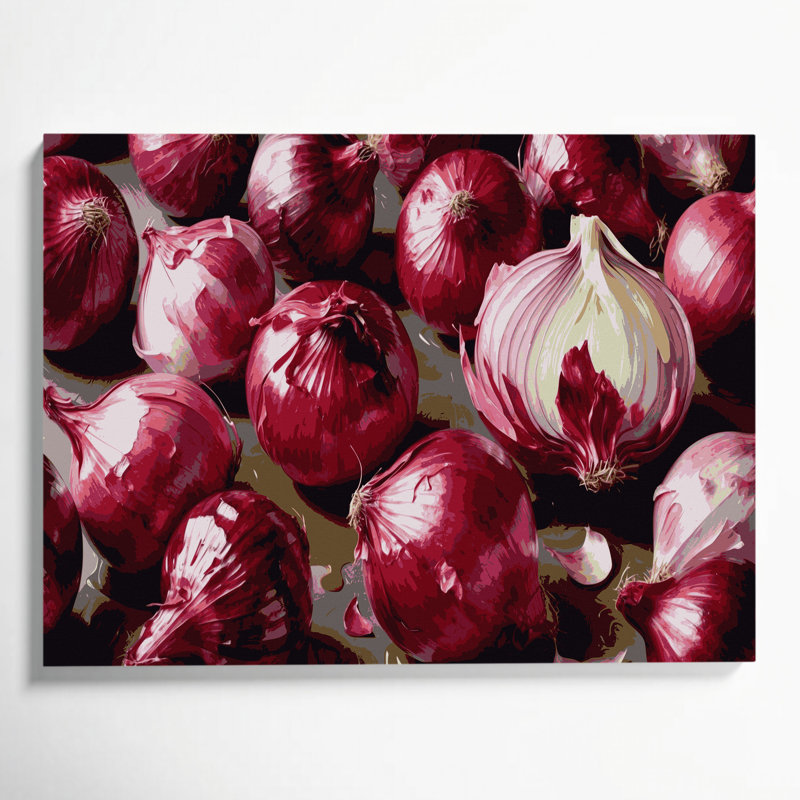 Légumes, oignon, rouge, art mural sur toile, H 16 po x l 20 po