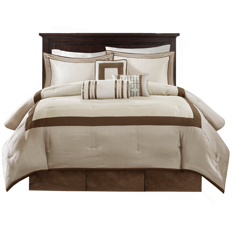 7 Piece Comforter Set Taupe/Brown Queen, Queen Comforter + 6 Additional Pieces