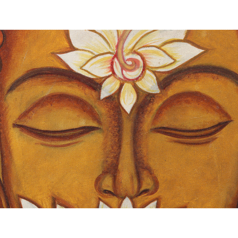 Lotus Bouddha, peinture à l'huile avec cadre floral sculpté