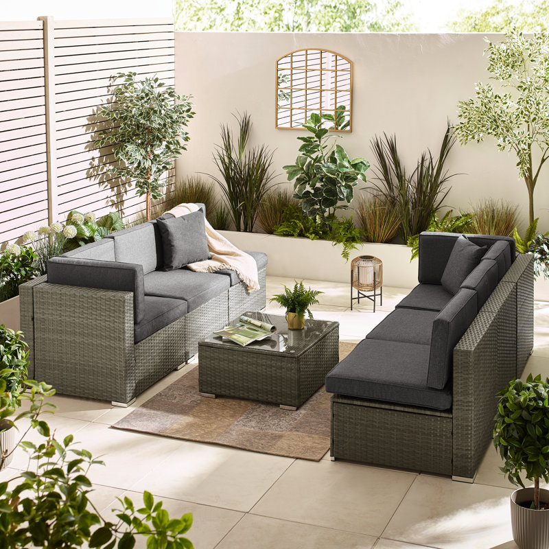 Miacomet Modular PE Rattan Garden Sofa Set and Table for Modern Gardens and Patios (Cover Included), 6