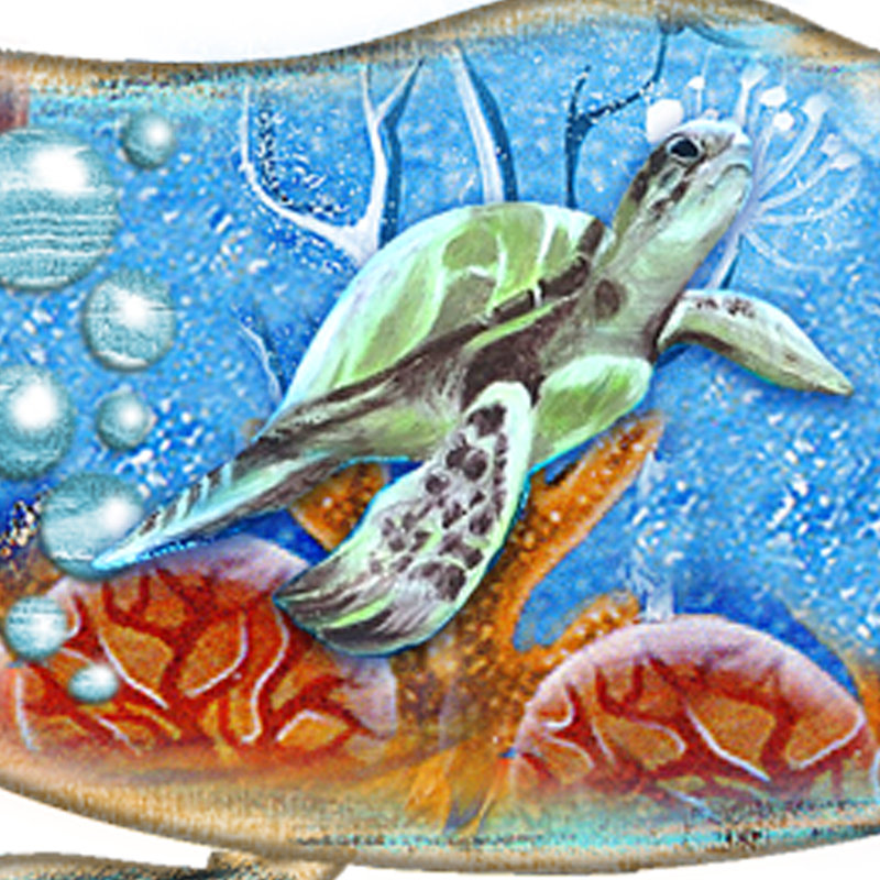 Handmade Coastal Fantasy & Sci-Fi Wall Decor on Wood, 21" H x 36" W x 0.5" D