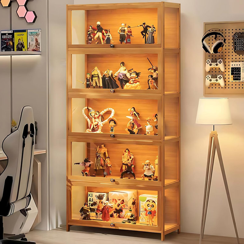 Curio Display Cabinet, 5-Tier Storage Shelves With Acrylic Glass Door, Collectibles Toy Organizers Rack & Display Shelf, Kids Bookshelf And Bookcase For Playroom, Bedroom