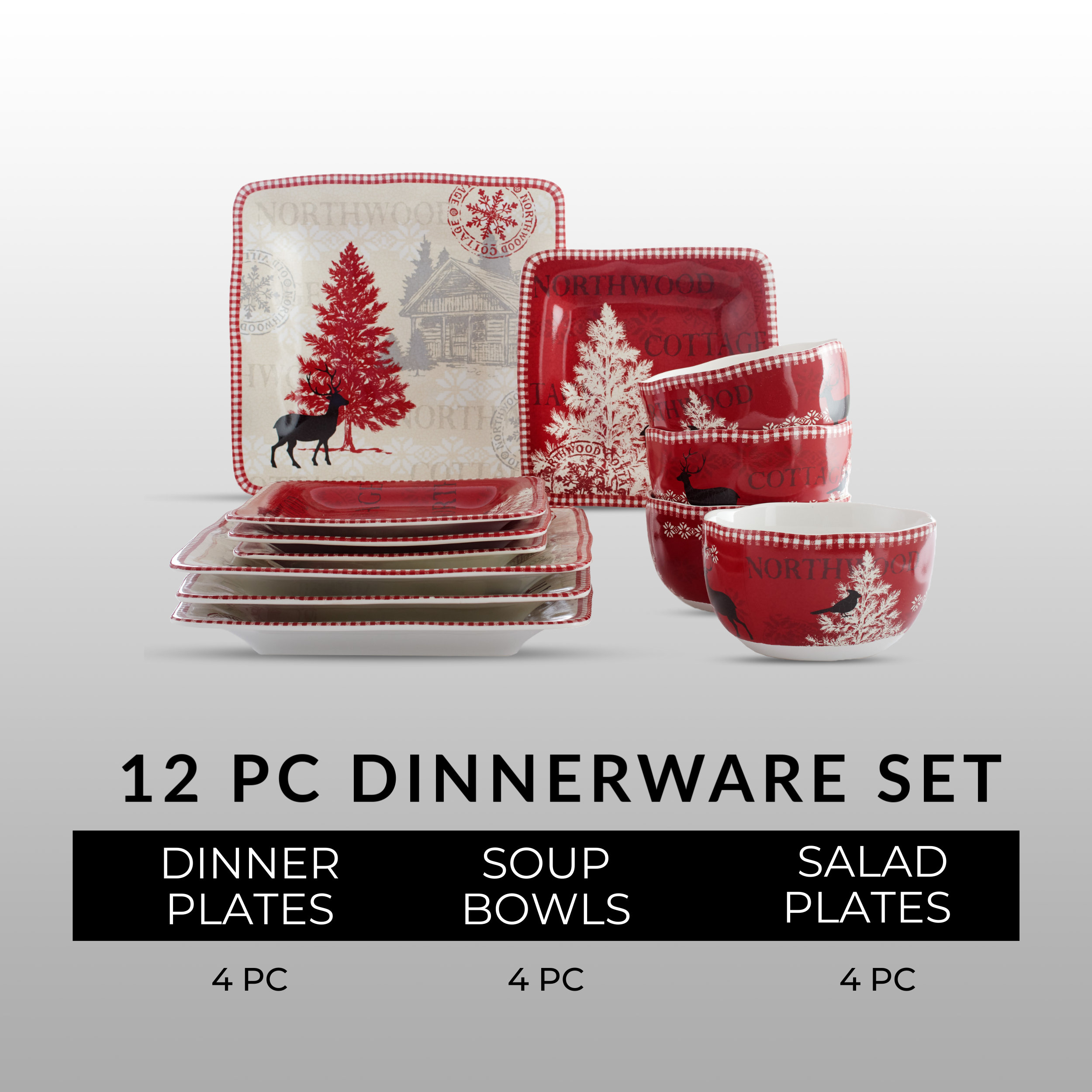 222 Fifth Northwood Cottage 12 Piece Dinnerware Set Service for 4 Reviews Wayfair