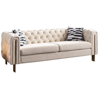 Back Velvet Living Room , Cream, With Padding Cream For Stylish Decor Solid Frame
