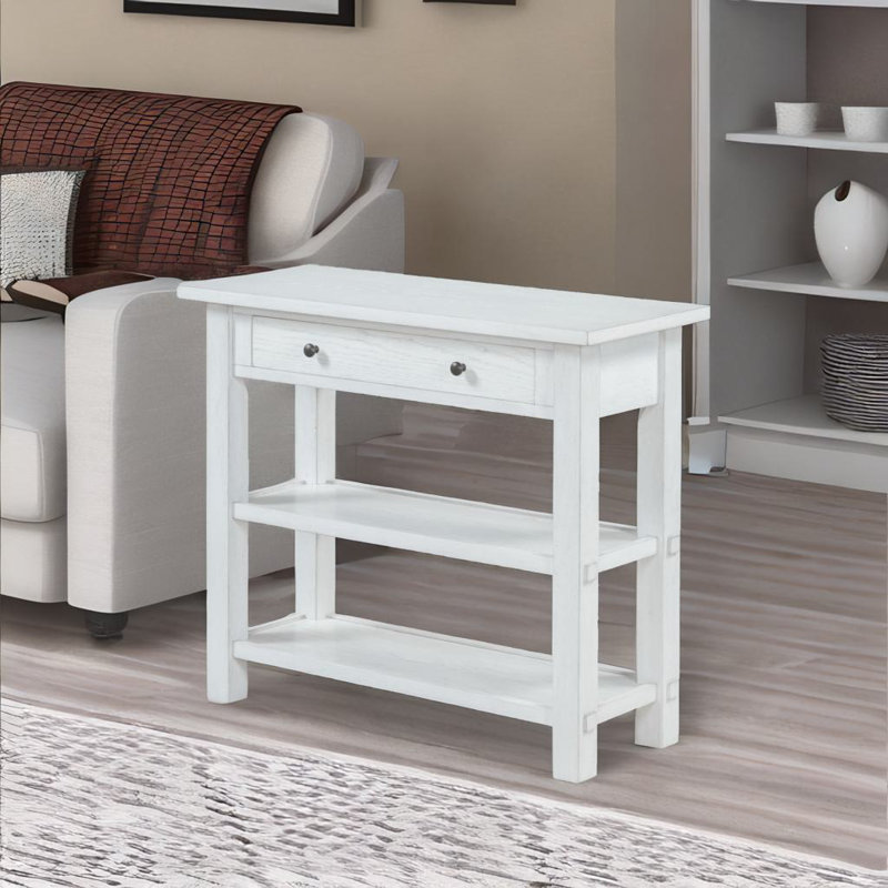 Console avec tiroir et tablettes, Blanc antique