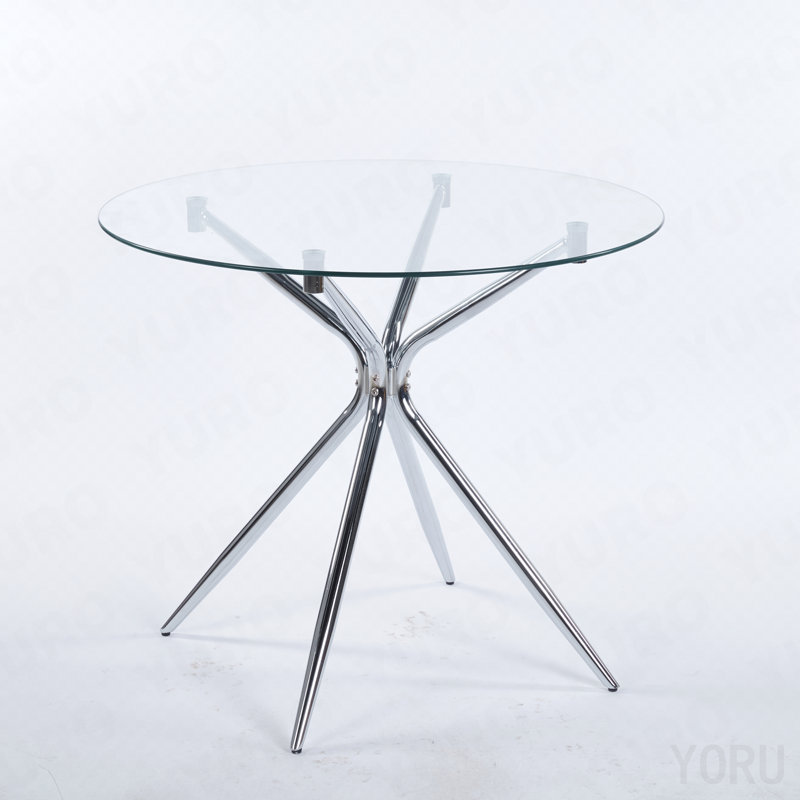 Table de salle à manger avec pieds en métal chromé et verre trempé, table de cuisine moderne pour le salon - pieds en métal chromé