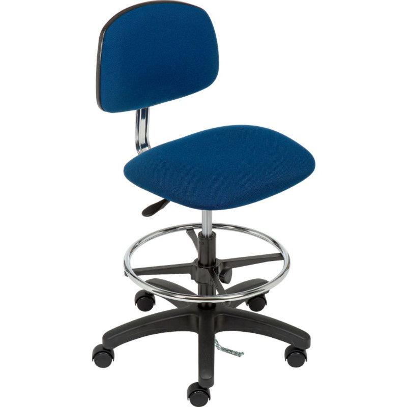 Backed Adjustable Height Ergonomic Lab Stool with Footring and Wheels, Navy