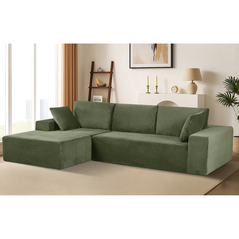 Dark Convertible Sectional In Soft Corduroy, 4 - Seat Comfy Full Foam Sleeper For Living Room, No Assembly Needed, Left Facing Corduroy , Couch Required,
