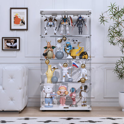 64.7" Tall Tempered Glass China Cabinet 4-Tier Curio Cabinet With Pat Lights And Door Locks by Wrought Studio