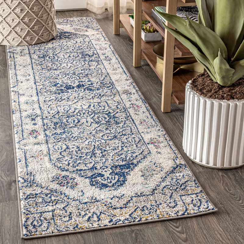 Tapis crème / bleu Latorre, Tapis de couloir 2 pi 3 po x 8 pi