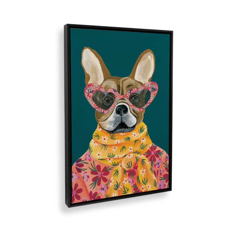 «Fabulous Frenchie» par Yvette St. Amant, reproduction d'art, H 16 po x l 12 po, Cadre flottant, Noir