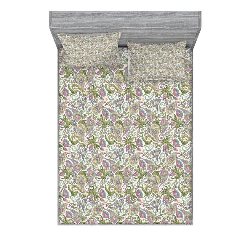 Microfiber Paisley Sheet Set, Full Sheet Set with Fitted Sheet