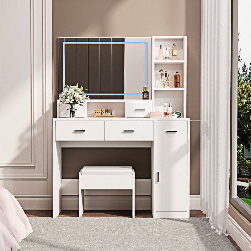 Dressing Table With LED 3-Colour Illuminated Mirror And Power Outlet