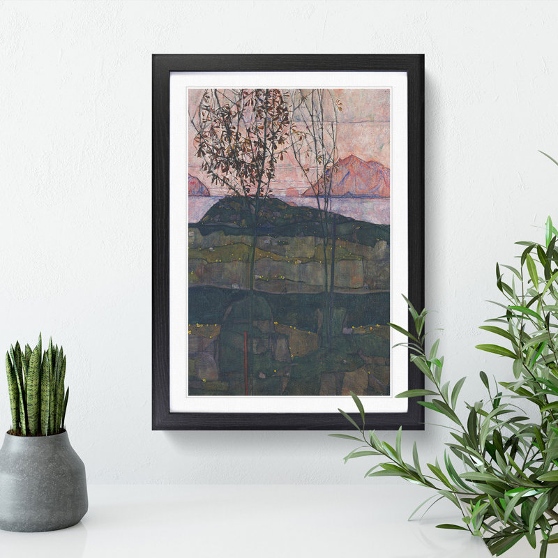 Setting Sun by Egon Schiele - Picture Frame Painting, 48cm H x 36cm W x 2cm D, Black Framed