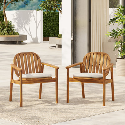 Chaises de salle à manger d'extérieur en bois d'acacia Kelvin avec pieds et coussins en eucalyptus