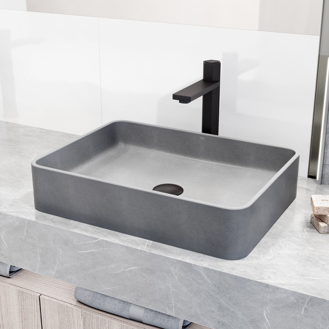 Tarragona Gothic 19" L x 14" W x 4" H Gray Concreto Stone Handmade Rectangular Vessel Bathroom Sink VIGO