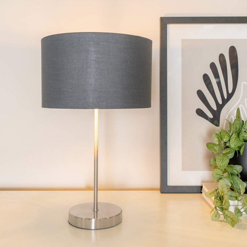 Darraich Metal Table Lamp, Silver Base/Grey Shade, Yes