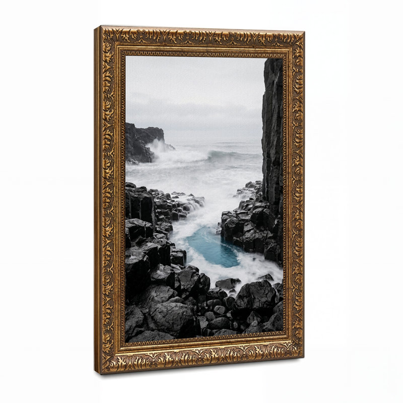"Jagged Black Rocks", art mural sur toile turquoise, H 24 po x l 16 po