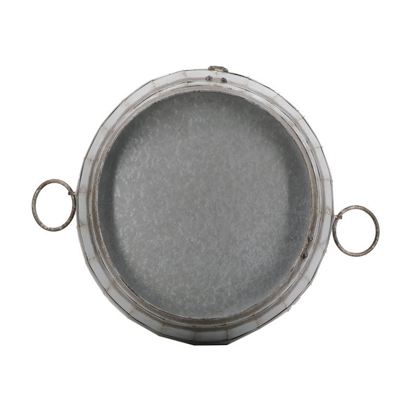 Table d'appoint cylindrique 22,5 x 22,5 x 26 pouces, table d'appoint en fer galvanisé avec couvercle amovible, rivet rustique et bande décorative, table de rangement multifonctionnelle pour un décor campagnard