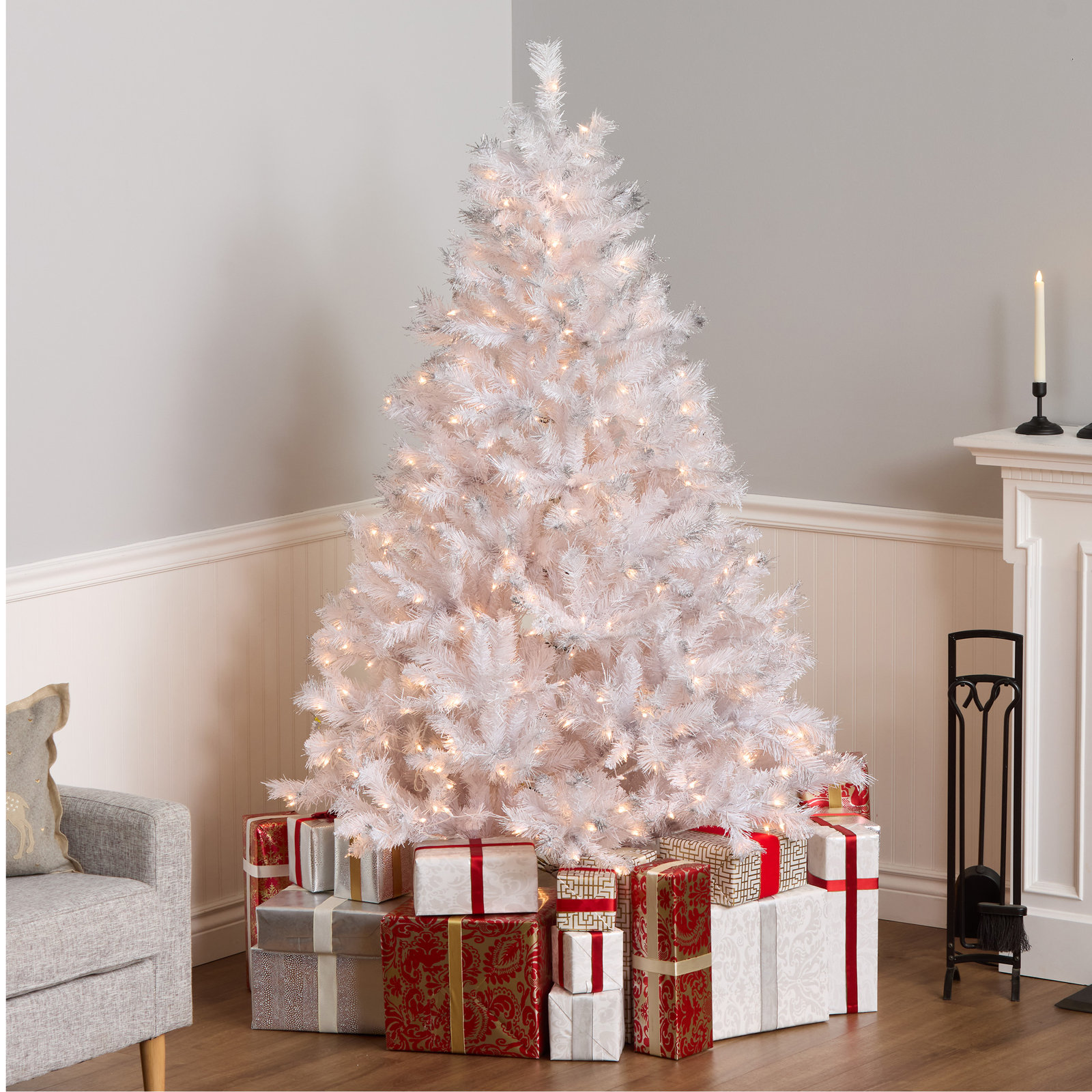 Pre-Lit White Pine Christmas Tree, 6.5'