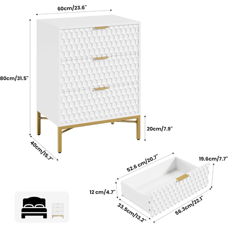 Commode 3 tiroirs, Blanc