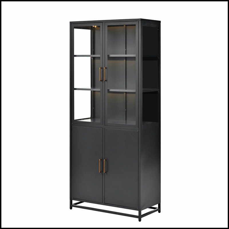 Modern 76.75'' Tall Glass Display Cabinet with LED Lighting, Reinforced Steel Frame, and Versatile Storage Solutions, Black