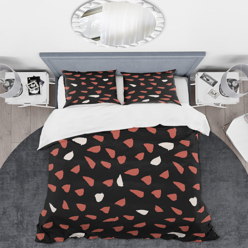Ensemble de housse de couette rétro en crème et rouge brique sur triangles noirs I