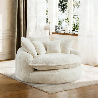 55 inch boneless oversized round sofa chair, soft upholstered single accent chair for living room bedroom apartment