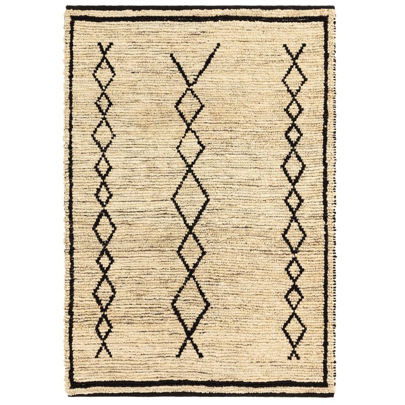 Adib Bleach Jute Area Rug, Rectangle 120 x 170 cm, Beige/Black