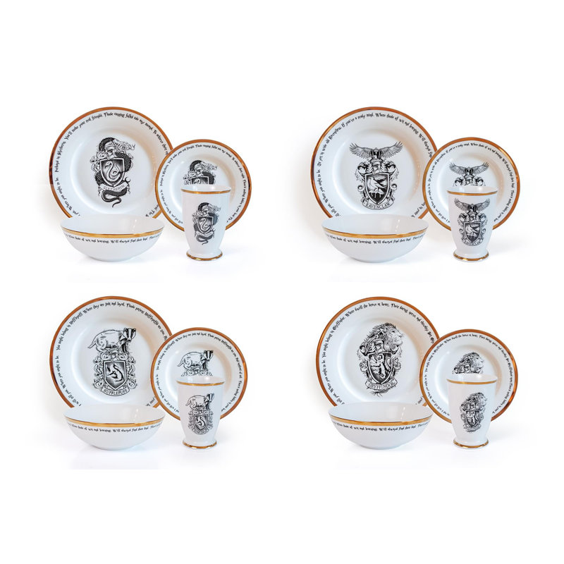 Harry Potter Hogwarts House Logos 16-Piece Ceramic Dinnerware Set