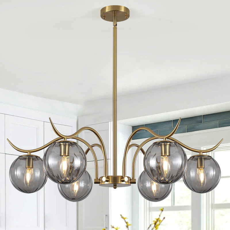 Lustre moderne à 6 lumières pour salle à manger, plafonnier avec abat-jour en verre gris fumé