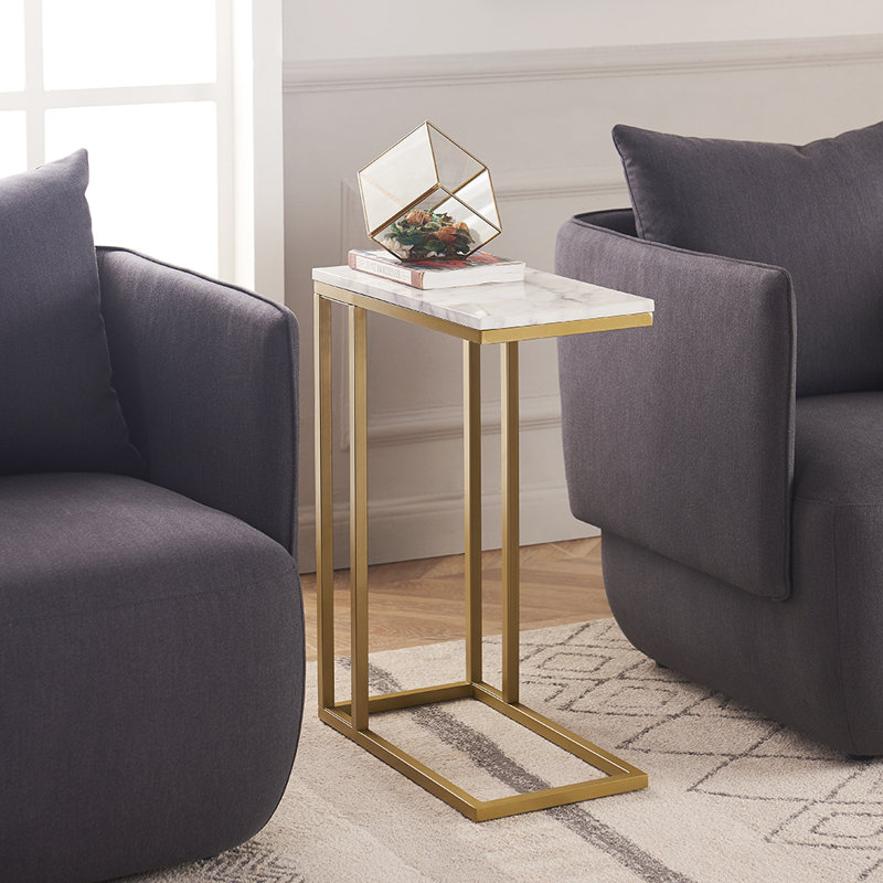 Lyndsey Faux Marble C-Shaped End Table Set, Gold