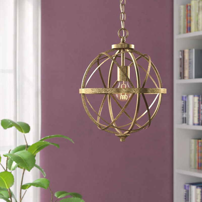 Luminaire suspendu en forme de globe à 1 lumière Fager, Doré vieilli