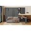 Grand lit escamotable mural avec rangement hydraulique, canapé, tablettes et tiroirs, éclairage DEL / USB, panneau gris foncé, canapé beige