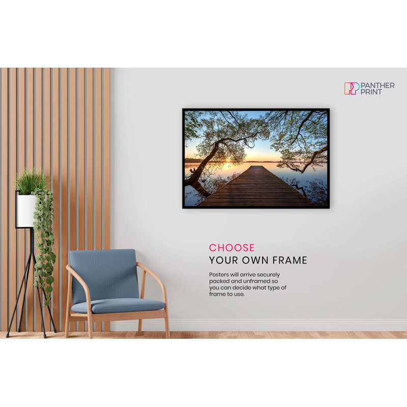 Beautiful Sunrise On Lake With A Bridge - No Frame Print, 41cm H x 61cm W