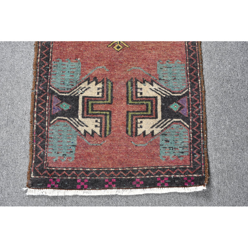Tapis turc vintage tissé à la main avec un motif géométrique authentique pour la décoration intérieure noir / brun