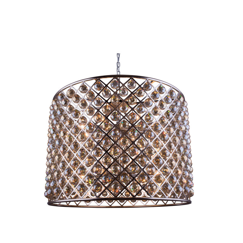 Swinney 12 - Light Drum Chandelier, Golden Teak (Smoky), Polished Nickel