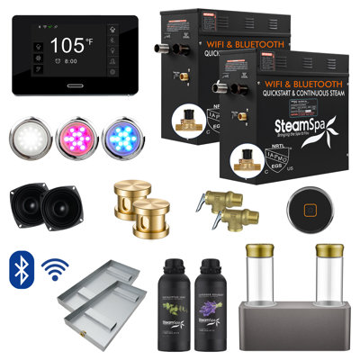 Ensemble de générateur de bain de vapeur à démarrage rapide 2 x 7,5 kW avec Bluetooth et double pompe aromatique Black Series