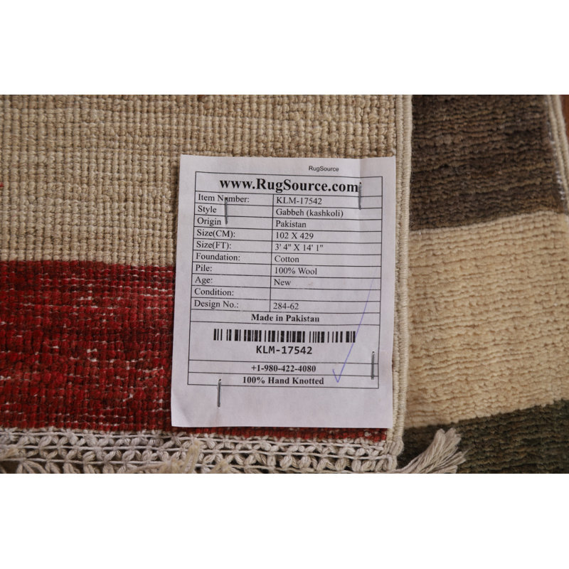 One-of-a-Kind 3'4'' X 14'1'' New Age Runner Wool Area Rug in Beige